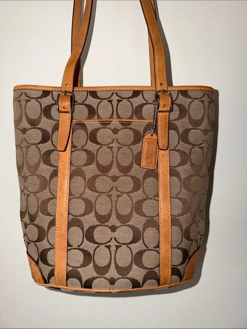 Coach Brown Signature Canvas Tote with Tan Leather Trim